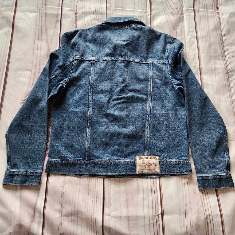 NWT True Religion "Jesse SN Trucker Jacket" Storm Wash Blue Denim | Men's Size M - Picture 6 of 12